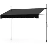 COSTWAY Klemmmarkise 250 cm breit, Balkonmarkise ohne Bohren mit Handkurbel, höhenverstellbar & UV-beständig, Markise Sonnenschutz Schwarz - Schwarz