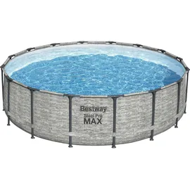 BESTWAY Steel Pro Max Frame Pool Set 488 x 122 cm steinwandoptik inkl. Filterpumpe