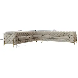 s-style möbel Chesterfield Ecksofa mit Metall Füßen creme | Maße cm B: 323 H: 75
