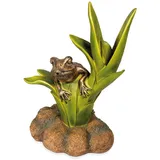 esotec Wasserspeier Figur Frosch sitzend auf Blättern mit Schlauch 1,5m, 31x46x22cm 100741 braun|grün