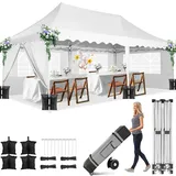 COBIZI Pavillon 3x6m Wasserdicht Faltpavillon 3x6 Wasserdicht Stabil, Partyzelt Faltbar Anti-UV mit 6 Seitenwänden 4 Sandsäcke, Gartenpavillon für Hochzeiten, Freien, Garten,Weiß