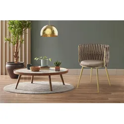 Esszimmerstuhl KAYOOM "Stuhl Milla 125 2er-Set,tolles Design der Rückenlehne,runde Sitzfläche", beige, B:57cm H:80cm T:53cm, Polyester, Stühle, samtweicher Bezug, hochwertig, vielseitig einsetzbarer Stuhl