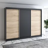 mebloland Schwebetürenschrank MERO 3-türig Schrank 200 cm Weiß Schwarz, Sonoma)