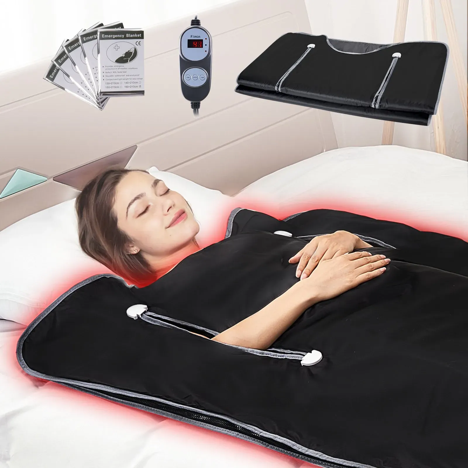 VEVOR 520W Infrarot Saunadecke 1900x900mm Sauna Blanket 1-6 Stufen (35°C-85°C) Infrarotdecke 40-Minuten-Fettverbrennung Heizdecke 5-Schicht-Sicherheitsmaterialien Heizmatte Körper Abnehmen Fitness