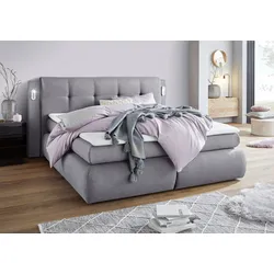 Boxspringbett COLLECTION AB "Borna", grau (hellgrau), B:225cm L:218cm, Komplettbetten, Boxspringbett, inklusive Bettkasten, LED-Beleuchtung und Topper