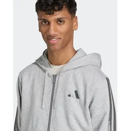 adidas Kapuzensweatshirt ADIDAS SPORTSWEAR "HOLIDAY 3-STREIFEN MIT DURCHGEHENDEM REISSVERSCHLUSS", Herren, Gr. L, grau (medium grau heather), Obermaterial: 70% Baumwolle, 30% Polyester, angesetztes Bündchen, Sweatshirts