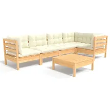 vidaXL 6-tlg. Garten-Lounge-Set mit Creme Kissen Kiefernholz