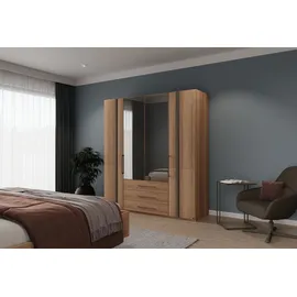 Musterring Drehtürenschrank MUSTERRING "Sorrent, Kleiderschrank, teilmassiv Eiche", braun, B:200cm H:217cm, Schränke, Drehtürenschrank, Türen in Eiche massiv und als Parsol-Bronze-Spiegel, mit Schubkästen