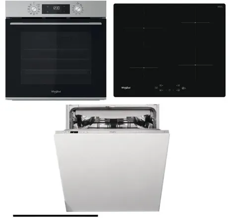 Whirlpool Backofen OMK58CU1SX + Induktionskochfeld WSQ7360NE + Einbau-Geschirrspüler WIC3C26F SETWH25