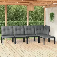 The Living Store 5-tlg. Garten-Lounge-Set Schwarz und Grau Poly Rattan - Schwarz