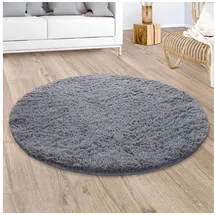 Paco Home - Hochflor Teppich Wohnzimmer Fellteppich Kunstfell Flauschig Rutschfest Grau Ø 80 Cm Rund