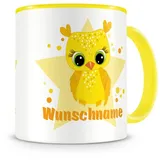 Samunshi® Kindertasse mit Namen gelbe Eule Tasse Personalisierte Tasse mit Namen Kinder Kinderbecher mit Namen Kindergarten gelb 300ml