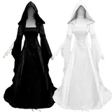 HOOUDO Damen Mittelalter Vintage Kleider mit Kapuze Gothic Maxikleid Renaissance FestlicheCosplay Halloween Kostüm mit Trompetenärmel Ballkleid Für Fasching Maskerade Karneval oder Mottoparties S-5XL - L