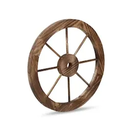 Relaxdays Wagenrad aus Holz, 2er Set, Deko für Garten, Terrasse, Veranda, rustikales Speichenrad, Saloon, Western