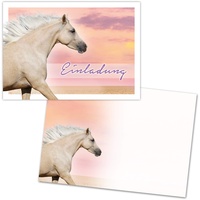 emufarm 10 Pferde Einladungskarten für Mädchen Palomino inklusive 10 passende Umschläge / Einladungen Pferd Einladungskarten Pferde Kindergeburtstag