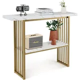 Costway Konsolentisch Marmor 120x30x93 cm grau