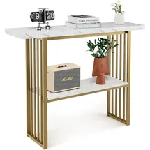 Costway Konsolentisch Marmor 120x30x93 cm grau