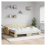 vidaXL Tagesbett Ausziehbar Creme 90x200 cm Stoff