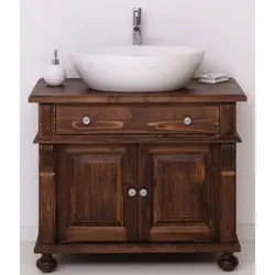 Casa Padrino Landhausstil Badezimmer Set Dunkelbraun / Weiß - 1 Waschbeckenschrank & 1 Ovales Keramik Waschbecken - Badezimmer Möbel im Landhausstil - Landhausstil Möbel - Landhausstil Einrichtung