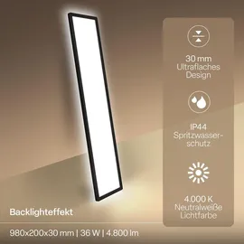 B.K.Licht LED Panel 1 98 x 20 cm eckig schwarz