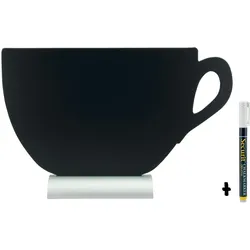 Securit® Silhouette Tasse Tisch-Kreidetafel – Beidseitig – Mit Kreidemarker – Aluminiumfuß