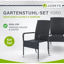 Juskys Yoro Polyrattan Gartenstuhl Schwarz 4 St.