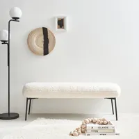Sweeek Bank mit Bouclé-Bezug Ecru, schwarze Metallbeine