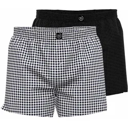 bugatti Herren Boxershorts, 2er Pack - Web-Shorts, Baumwolle, Karo-Muster Schwarz 2XL