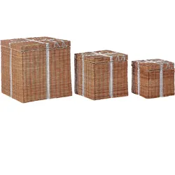 Aufbewahrungsbox Rattan braun / weiß 3er Set CADEAU