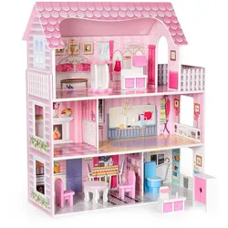 OBOSOE Puppenhaus 3 Etagen, mit Möbeln & Zubehör, Holz rosa