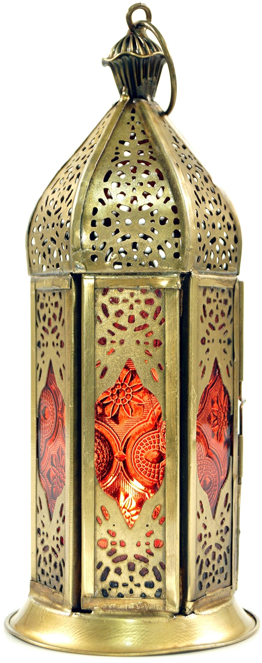 GURU SHOP Orientalische Metall/Glas Laterne in Marrokanischem Design, Vintage Windlicht, Orange, Farbe: Orange, 20x8x8 cm, Orientalische Laternen