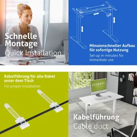 eSmart Germany ETX-121WW 100x60cm Weiß Ergonomischer Steh-Sitz-Schreibtisch auf Rollen Stufenlos elektrisch höhenverstellbar 78,5-128,5cm 3X Memory Aktivitätserinnerung Soft-Start/Stopp