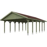 SKANHOLZ Skan Holz Wallgau - Satteldach Doppelcarport Breite 620 cm Gr. 3 - 620 x 900 cm Dachschalung mit Dachschindeln (rot) farblich unbehandelt Holzcarport