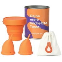 PapayaCup - Flexibelste und bequemste Menstruationstasse - Anatomische und weiche Tasse - Ideal für Frauen mit vaginaler Empfindlichkeit, auch nach der Geburt (S+L mit Sterilisator)