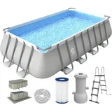 Avenli Frame Plus Stahlrahmenpool Set Rechteckig 549 x 305 x 122 cm Grau mit Filterpumpe Leiter Abdeckplane und Bodenschutzplane