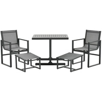 GMD Living Balkonset ALABAMA, (Balkongruppe / Balkonset, 5-tlg., bestehend aus 2 Stühlen, 2 Fußbänken und einem Tisch), bequemes und kompaktes Balkonset grau|schwarz