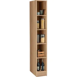 Regal KOCHSTATION "KS-Wien", braun (wotaneiche), B:30cm H:200cm T:55cm, Spanplatte, Regale, Küchenschrank Hochschrank, 30 cm breit, mit Fächern