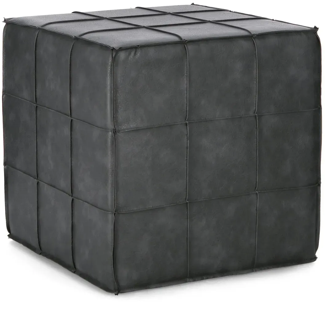 Pouf Larisa aus Kunstleder, klassischer Stil, dunkelgrau, quadratisch, weich gepolstert