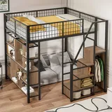 Multifunktionales Hochbett 140 X 200 Cm, Metallbett Mit Stauraum, Ablageflächen Und Treppe, Erwachsenenbett Und Kinderbett, Schwarz, Alte Sku Ldb00273aab