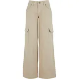 URBAN CLASSICS Ladies Low Waist Cargo Denim in Beige, Größe 28