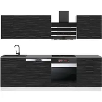 Belini Küchenzeile Küchenblock Susan - Küchenmöbel 240 cm Einbauküche Vollausstattung ohne Elektrogeräten mit Hängeschränke und Unterschränke, mit Arbeitsplatten, Königliches Ebenholz