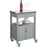 SoBuy Küchenwagen mit Edelstahlplatte Servierwagen Rollwagen Grau, Holzwerkstoff, 60x90x45 cm, Esszimmer