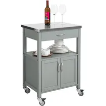 SoBuy Küchenwagen mit Edelstahlplatte Servierwagen Rollwagen Grau, Holzwerkstoff, 60x90x45 cm, Esszimmer