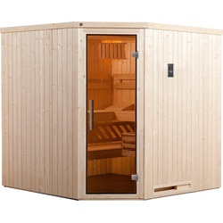 weka Sauna Varberg, BxTxH: 194 x 194 x 199 cm, 68 mm, (Set) 7,5 kW-Ofen mit digitaler Steuerung beige