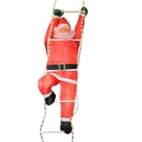 Gartenpirat Weihnachtsmann auf Leiter 200 cm mit LED beleuchtet für innen außen