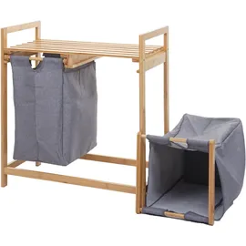 Mendler Wäschesammler HWC-B83, Laundry Wäschesortierer Wäschekorb Wäschebehälter, Bambus 2 Fächer 74x64x33cm 70l ~ dunkelgrau