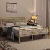 Yaheetech Metallbett Bettgestell Bettrahmen, Wolkenmuster Kopfteil, 140 x 200 cm, Gold - Gold