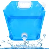 flintronic 10L Faltbarer Wasserbeutel mit Großem Fassungsvermögen und Ventil, BPA frei, Camping Wasserkanister für Camping, Schule, Krankenhaus, Outdoor, Garten (Blau)