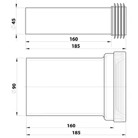 Geberit Anschlussgarnitur d 90mm, 185mm, f WWC, PE/PP, mattchr.