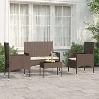 Ankonbej 4-tlg. Garten-Lounge-Set mit Kissen Braun Poly Rattan - Braun/Schwarz/Weiß